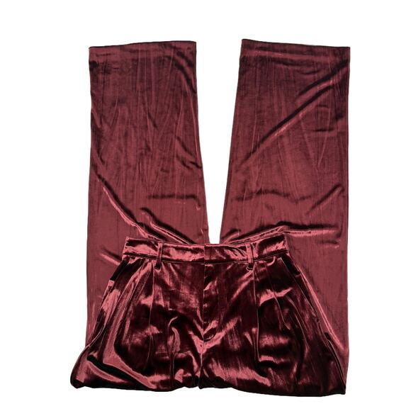 GAP Recycled Easy Crinkle Velvet Trousers Womens 8 Tall Noir Red Stretch - Picture 9 of 14